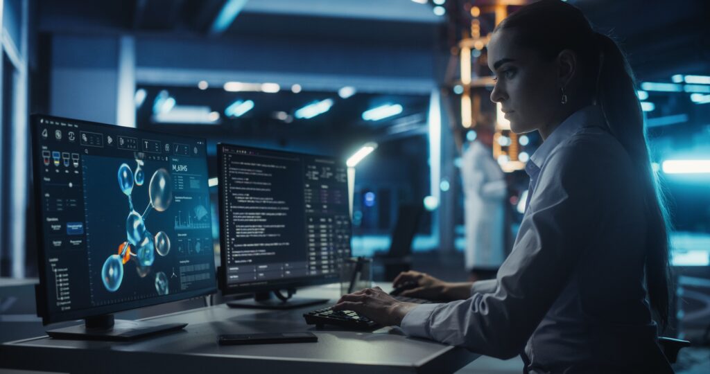 female,biochemist,and,microbiologist,working,in,a,laboratory.,scientist,using